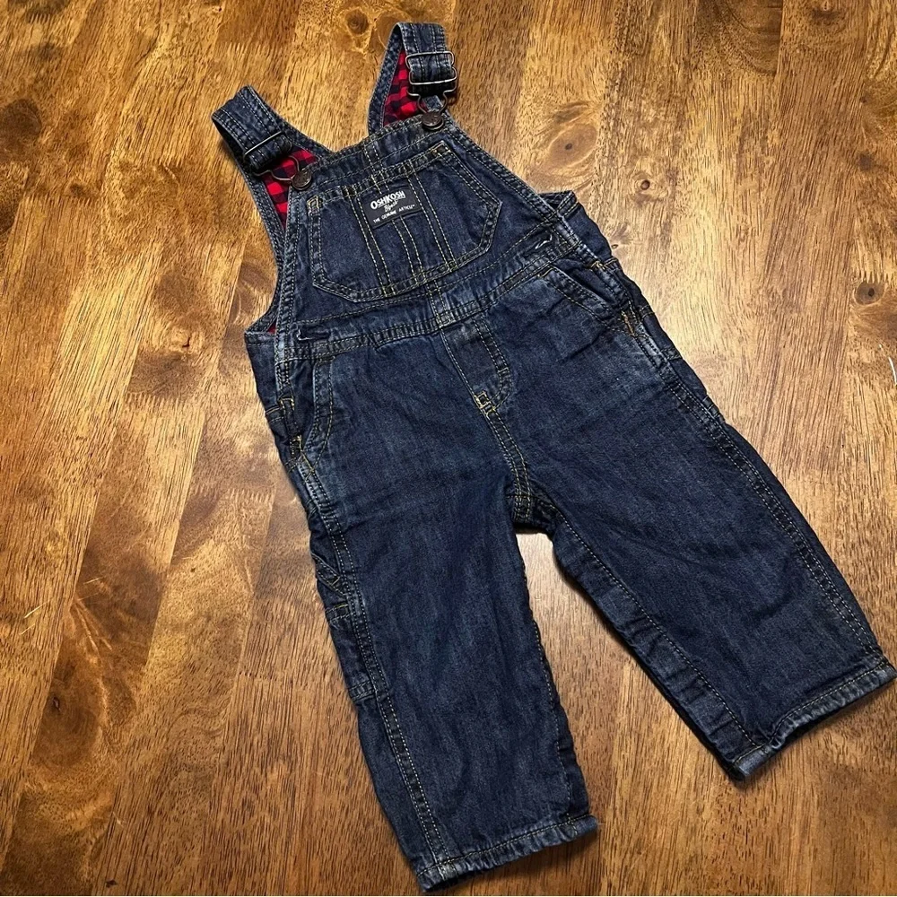 OshKosh B'gosh Blue Denim Blue Jean Baby Overalls Snaps 9 Months